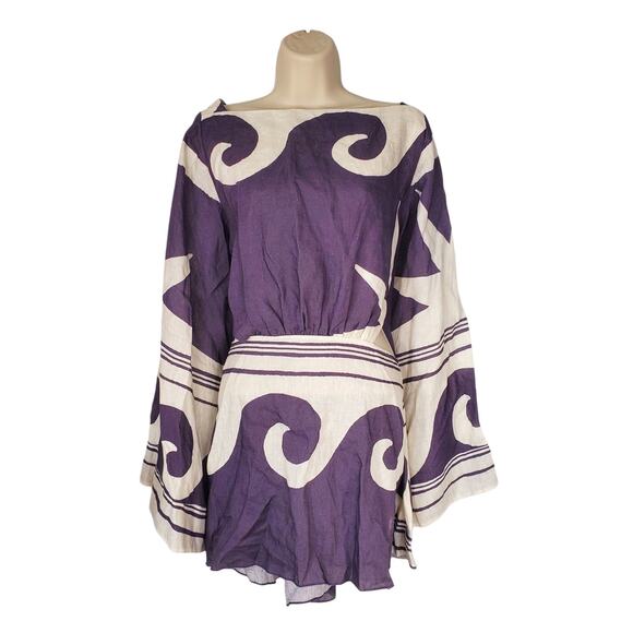 Johanna Ortiz Wave After Wave Organic Linen Mini Dress Midnight Blue Size XL - Picture 6 of 14